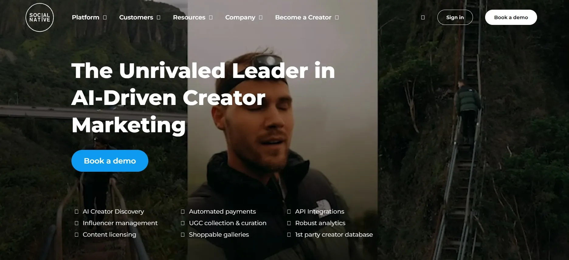 Social Native shows AI-driven creator marketing with UGC tools.