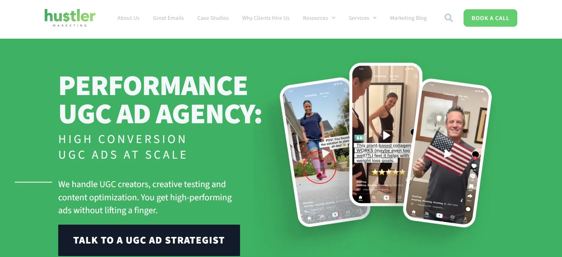 Hustler Marketing creates performance ads with creator-led testing.