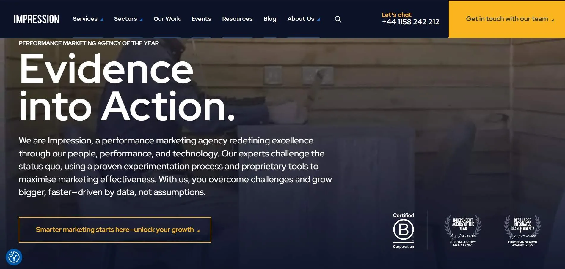 Screenshot of the homepage of Impression, a UK digital marketing agency.