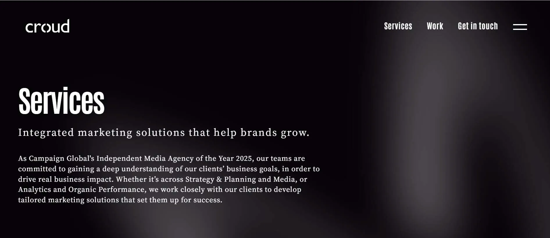 Screenshot of the homepage of Croud (formerly VERB Brands), a UK digital marketing agency.