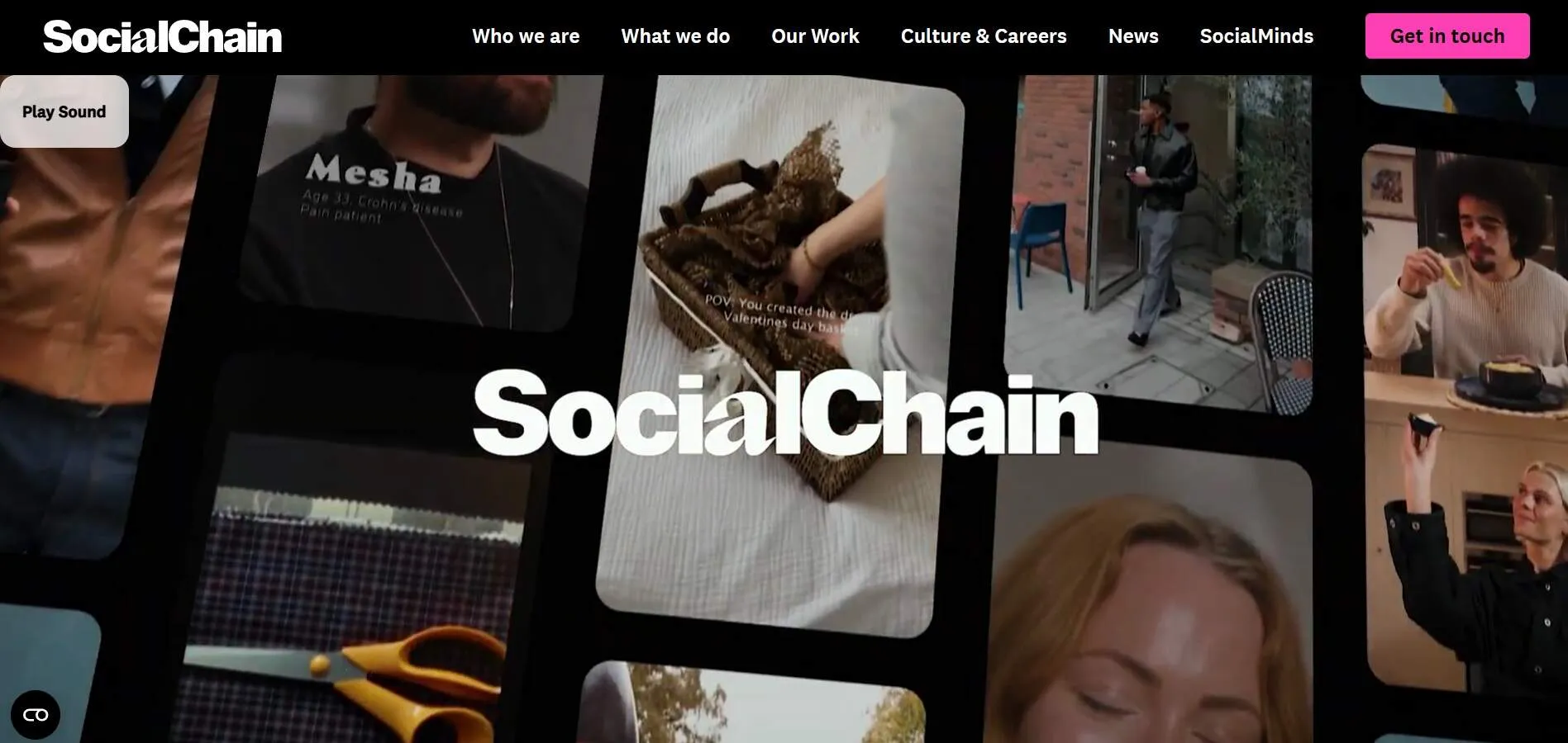 Screenshot of the homepage of SocialChain, a UK digital marketing agency.