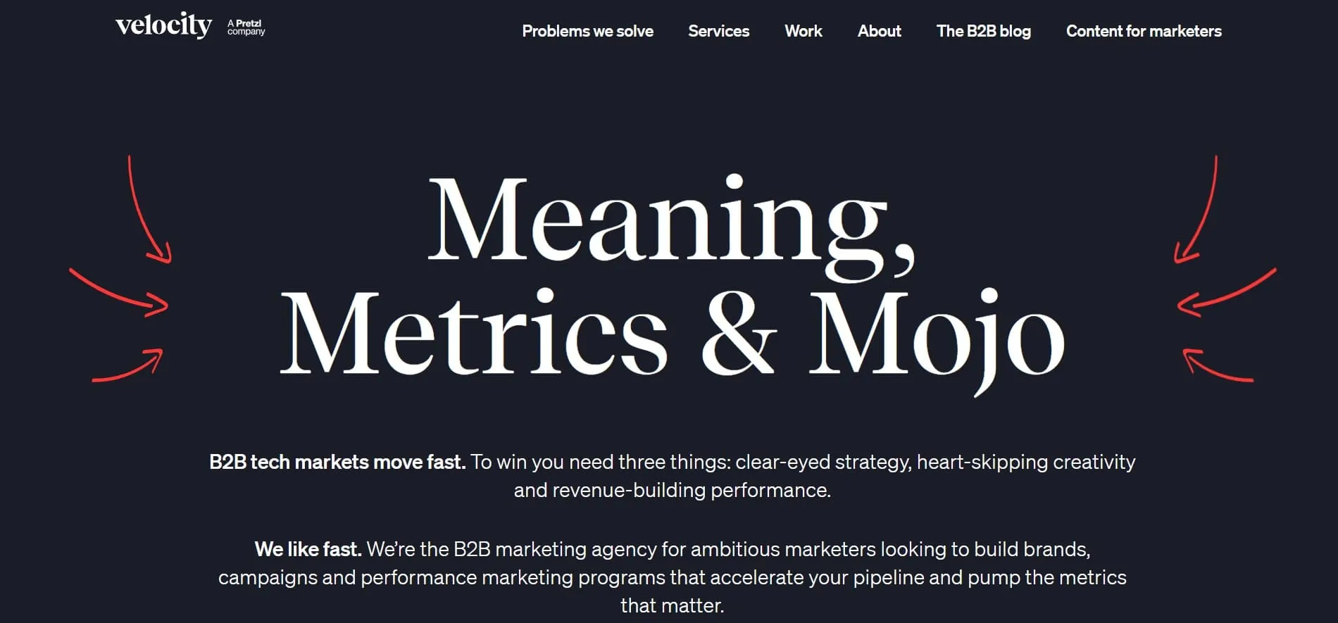 Screenshot of the homepage of Velocity Partners, a UK digital marketing agency.