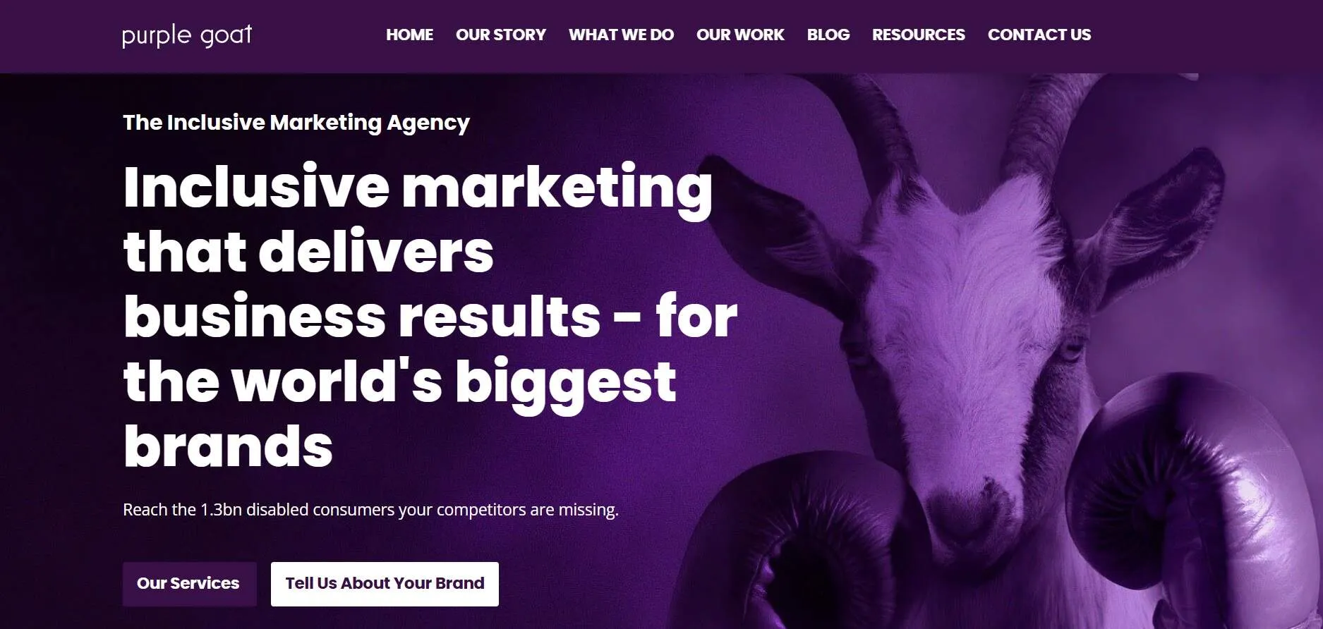 Screenshot of the homepage of Purple Goat, a UK digital marketing agency.