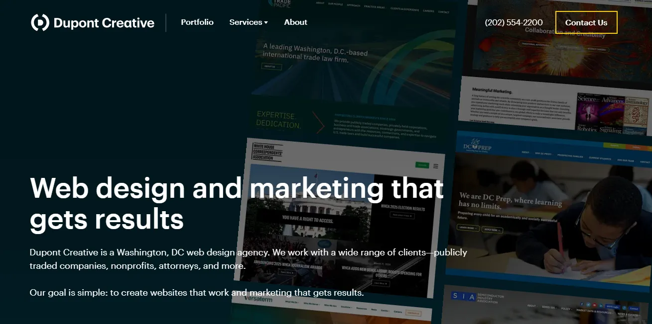 Screenshot of the homepage of Dupont Creative, a digital marketing agency in Washington, DC.
