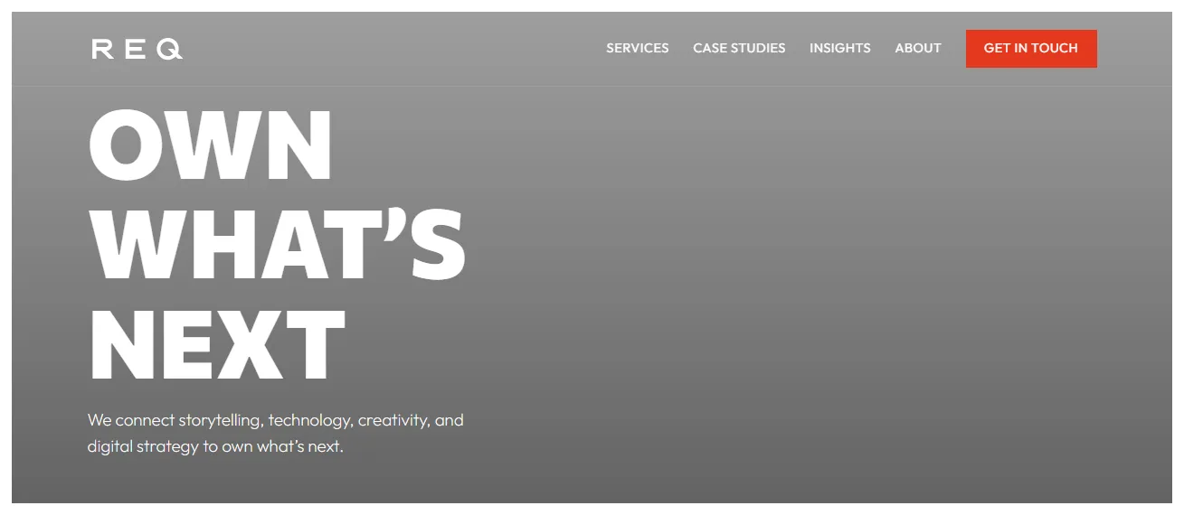 Screenshot of the homepage of REQ, a digital marketing agency in Washington, DC.
