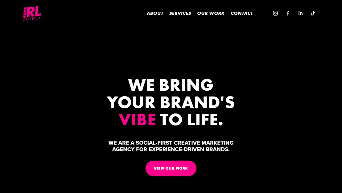 Screenshot of the homepage of IRL Agency, a digital marketing agency in Washington, DC.