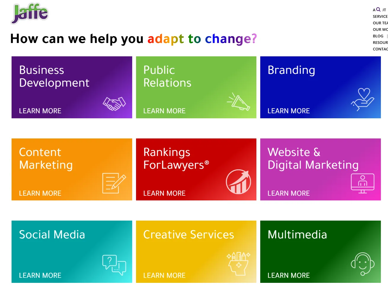 Screenshot of the homepage of Jaffe, a digital marketing agency in Washington, DC.