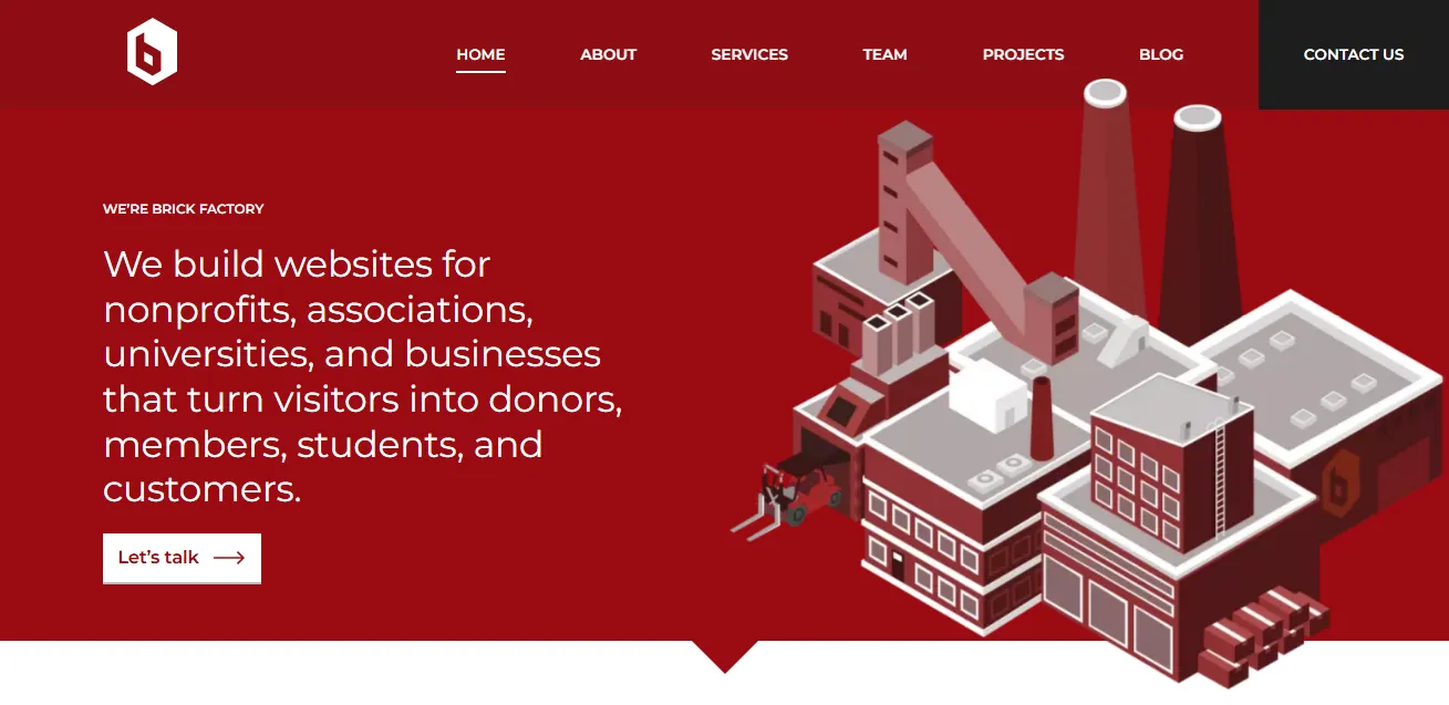 Screenshot of the homepage of The Brick Factory, a digital marketing agency in Washington, DC.