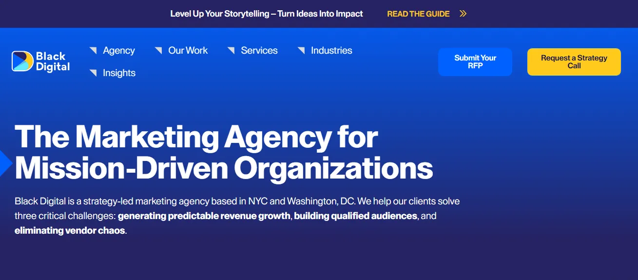 Screenshot of the homepage of Black Digital, a digital marketing agency in Washington, DC.