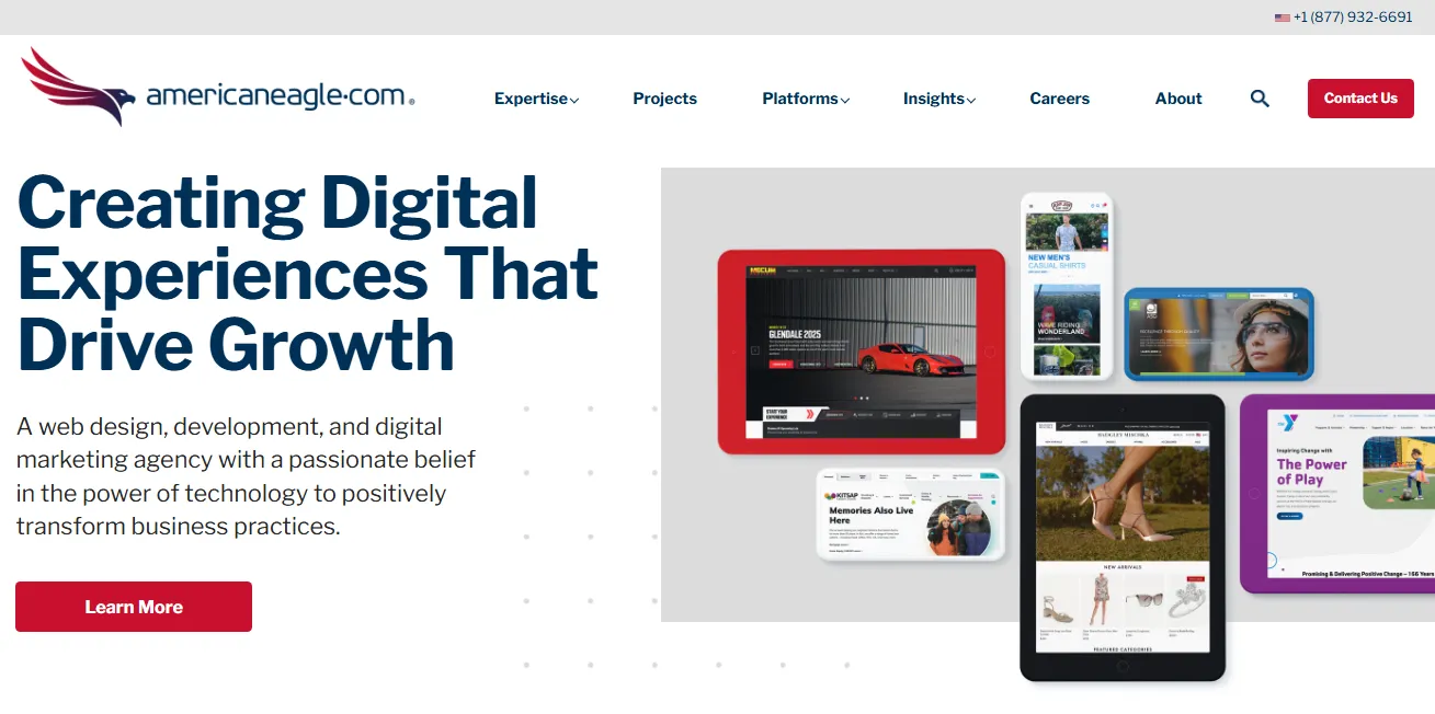Screenshot of the homepage of Americaneagle.com, a digital marketing agency in Washington, DC.