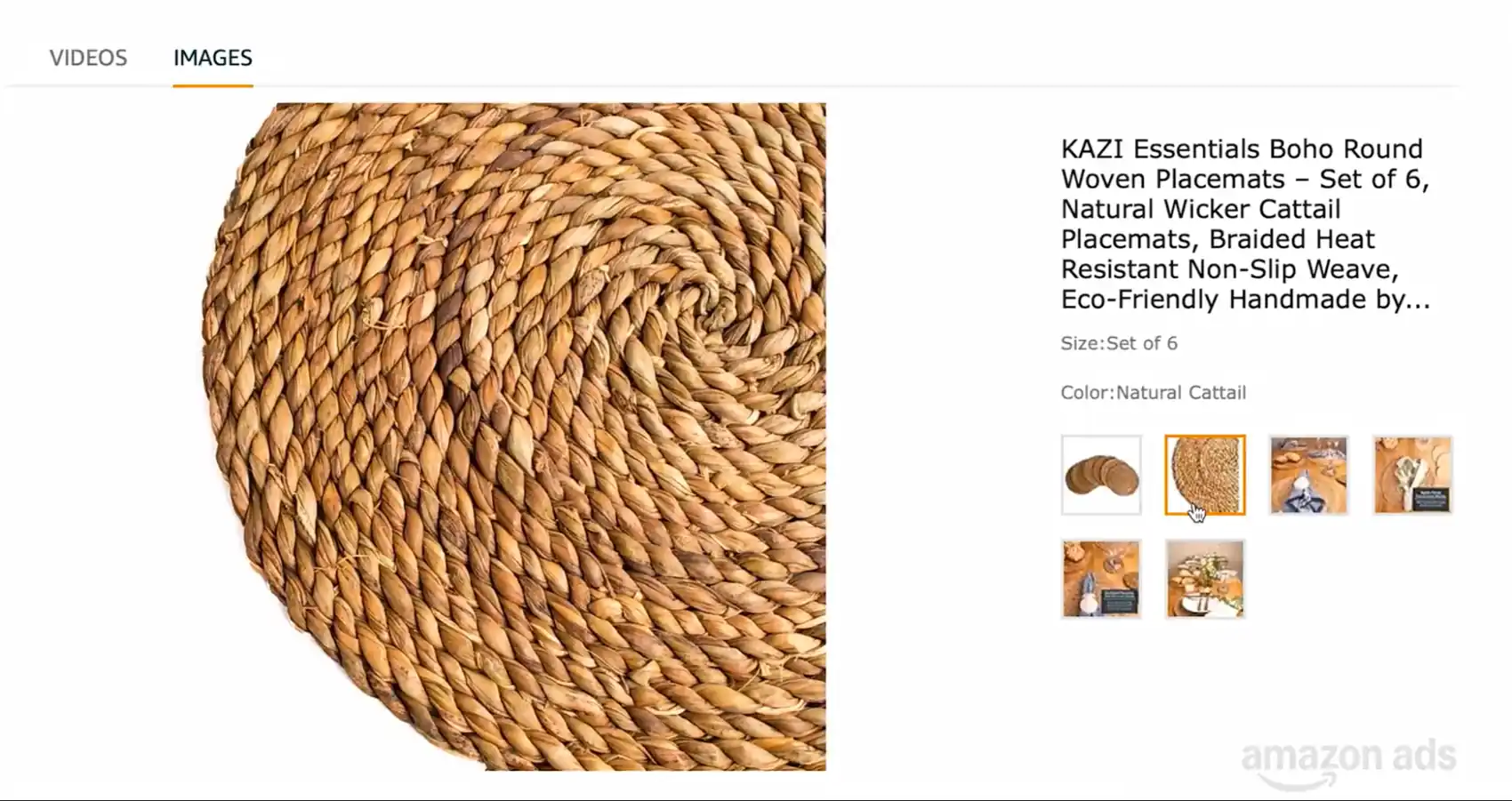 Kazi cattail woven placemats product image from its Amazon listing