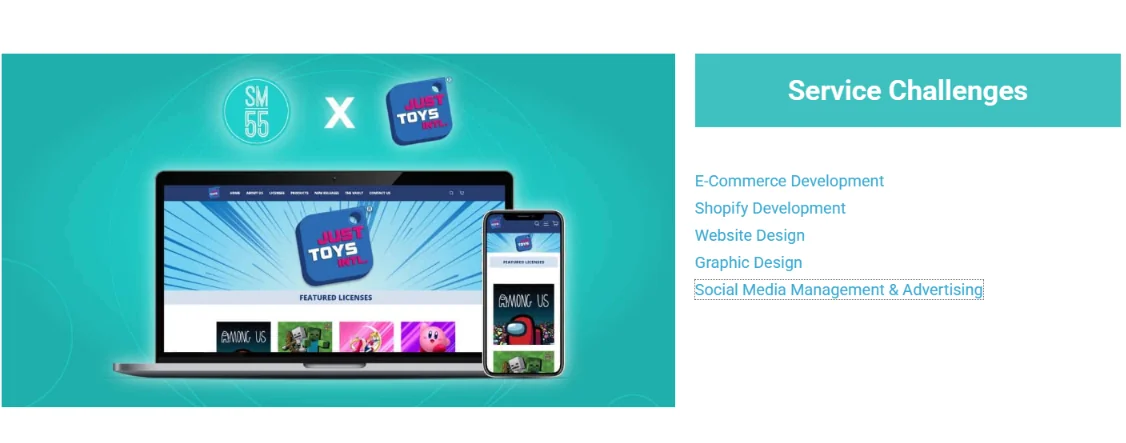 Social media management and advertising work by Social Media 55