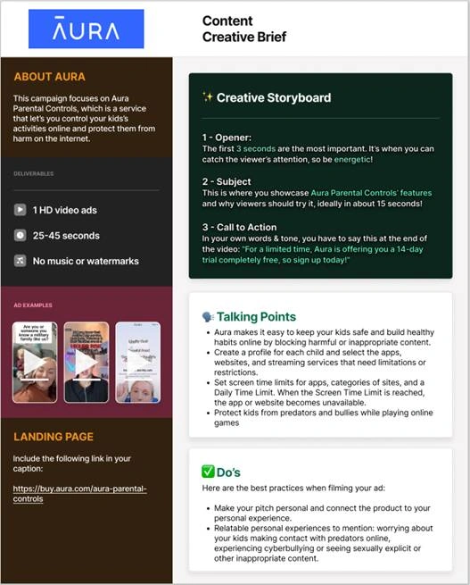 The Aura brief adds detailed product and safety talking points for a more sensitive category.