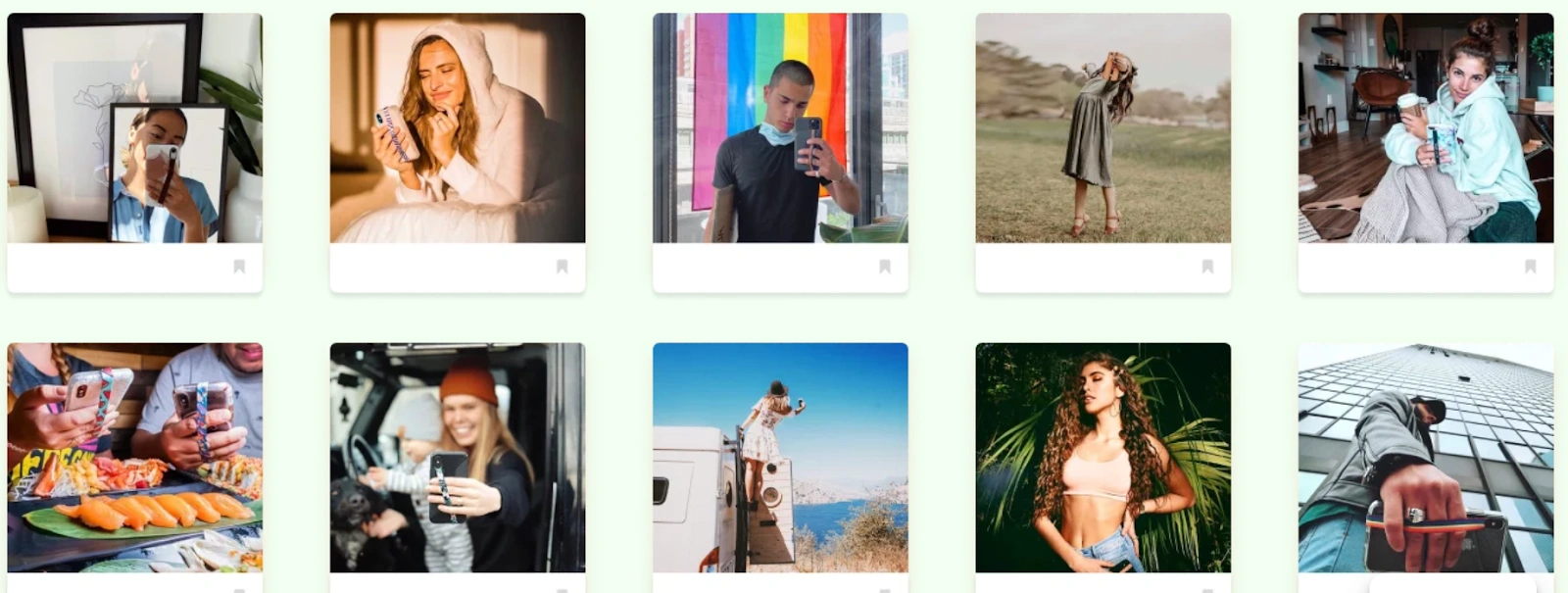 Collage of UGC creator content featuring lifestyle photos, product use, travel, food, fashion, and everyday social media moments.
