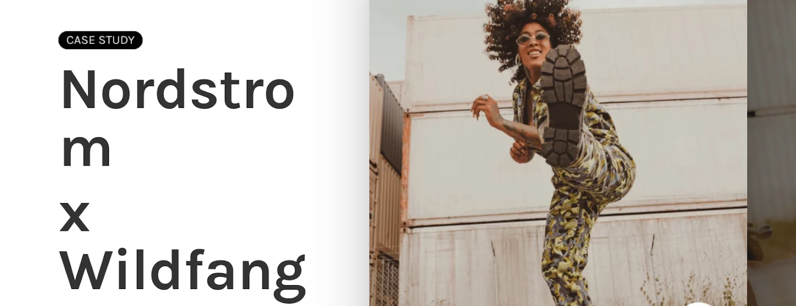 Nordstrom and Wildfang case study graphic featuring a fashion campaign image and collaboration branding.
