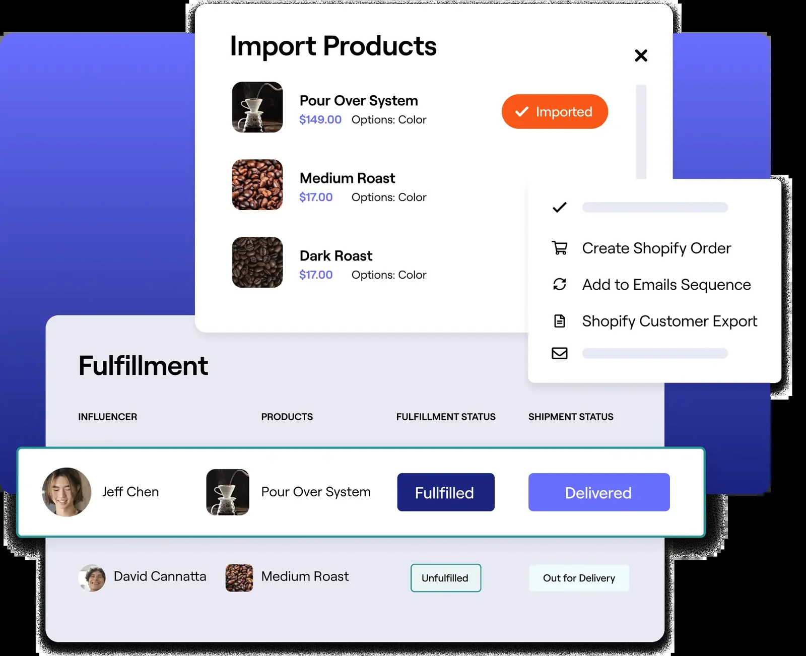 GRIN product fulfillment tracking interface.