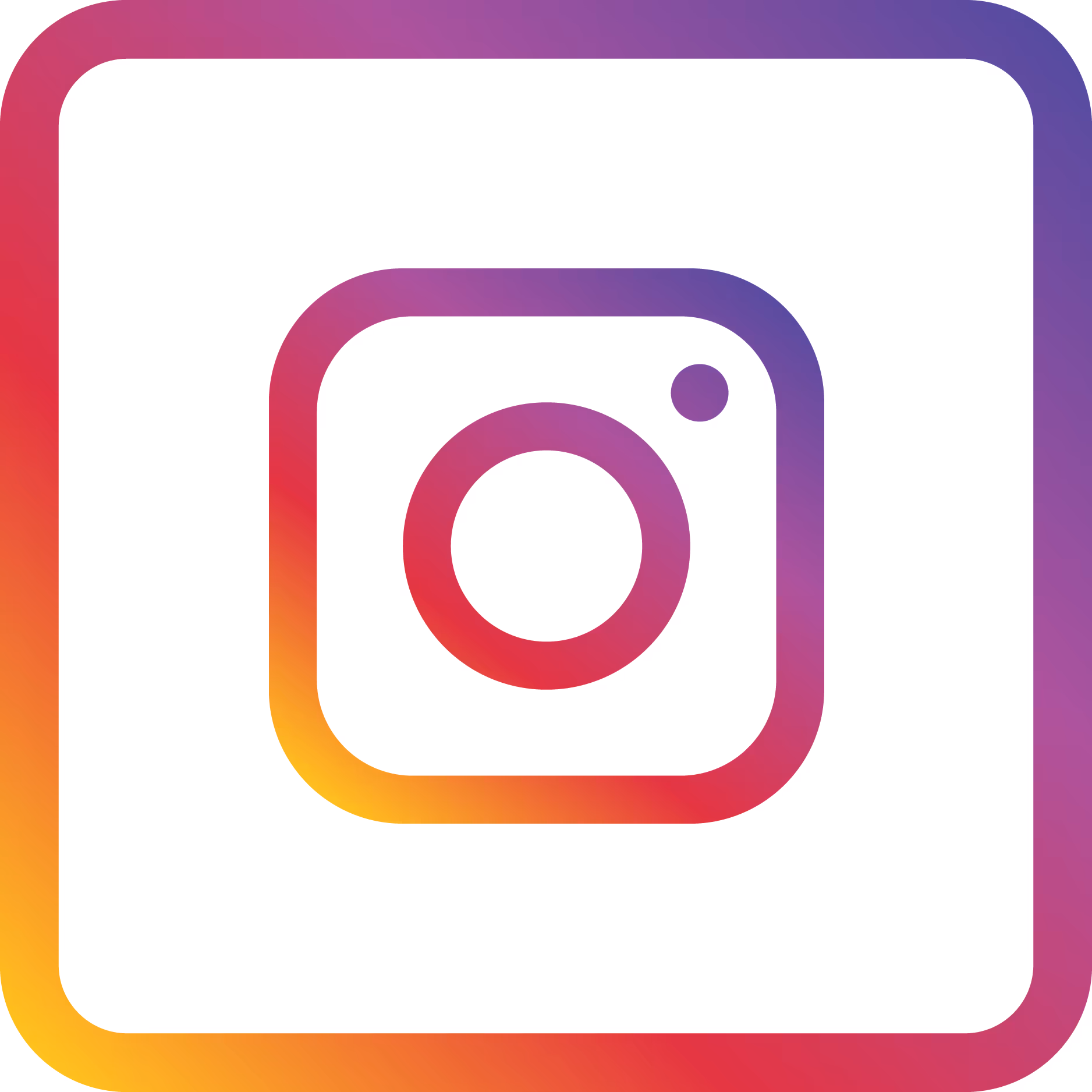 Instagram logo with a rounded square camera icon in gradient purple, pink, red, and orange colors.