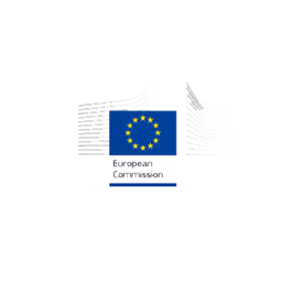 European Commission logo with a blue flag featuring a circle of yellow stars.