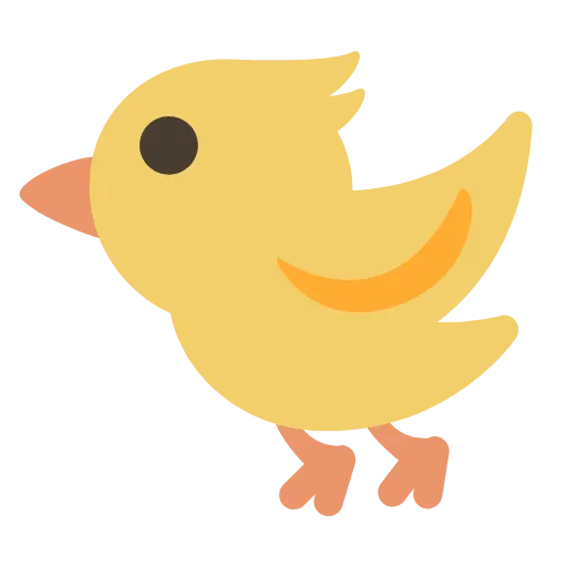 Simple cartoon illustration of a small yellow chick facing left.