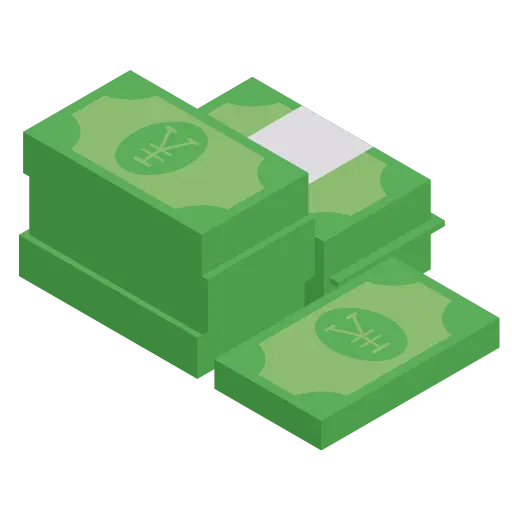 Stacks of green paper currency with a white band around one stack.