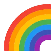 A colorful quarter-segment rainbow with red, orange, yellow, green, blue, and purple arcs.