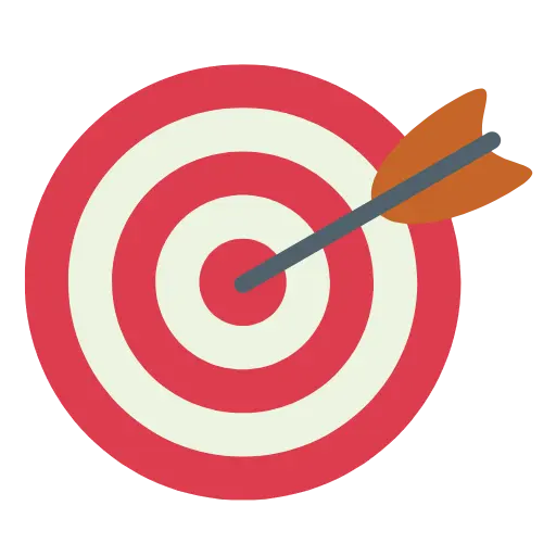 A red and white target with an arrow hitting the bullseye.