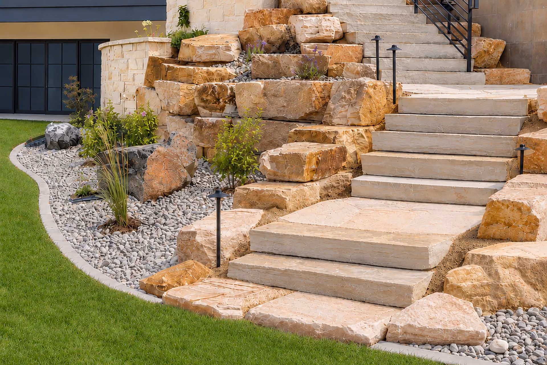 Natural stone retaining wall installation near me