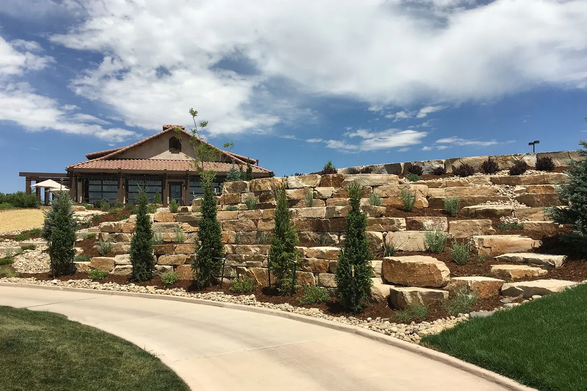 Commercial retaining wall and landscape construction