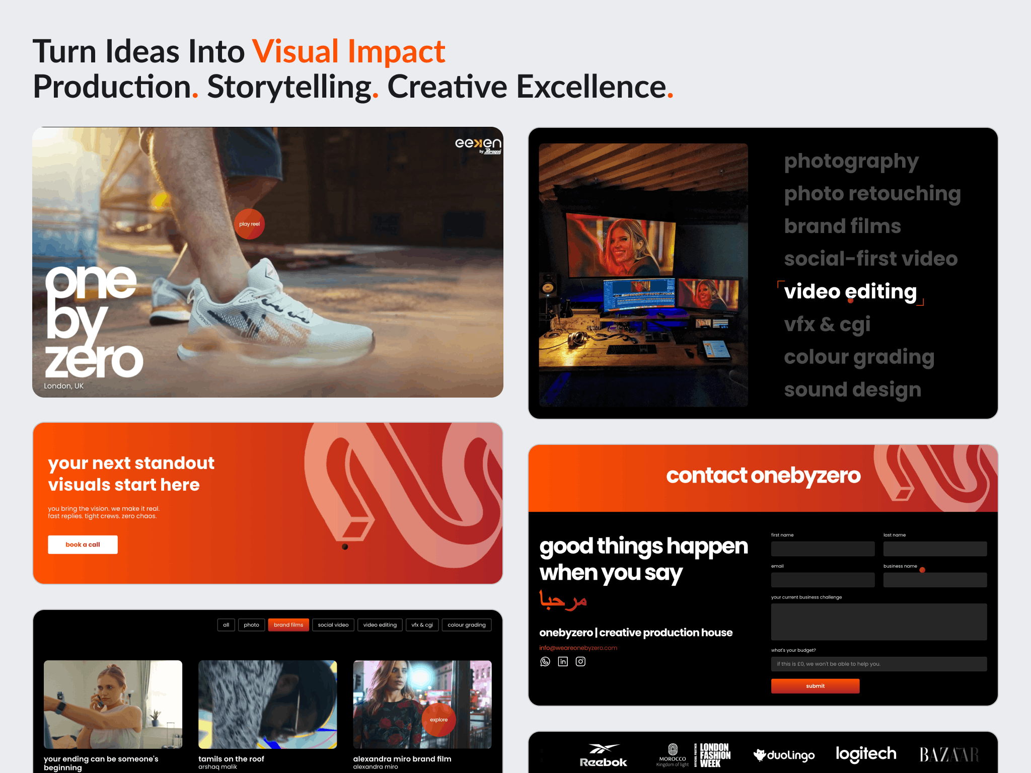 A London creative studio's five page site, designed in Figma and built in Framer, with the project pages set up as a template the team updates themselves.