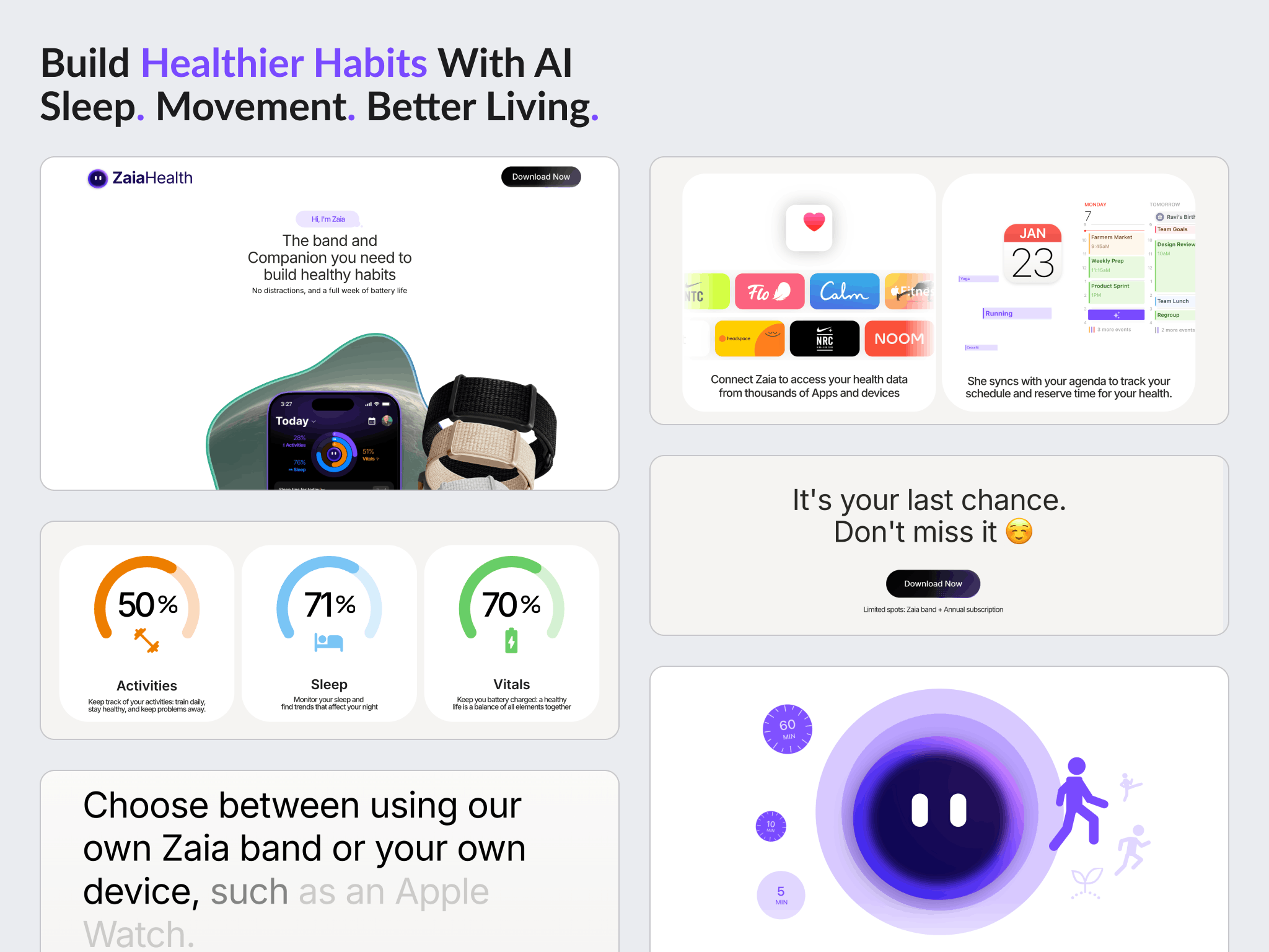 An AI health assistant's launch page, built in Framer to a fixed external deadline and rebuilt in July when the product pivoted to multiple specialised agents.