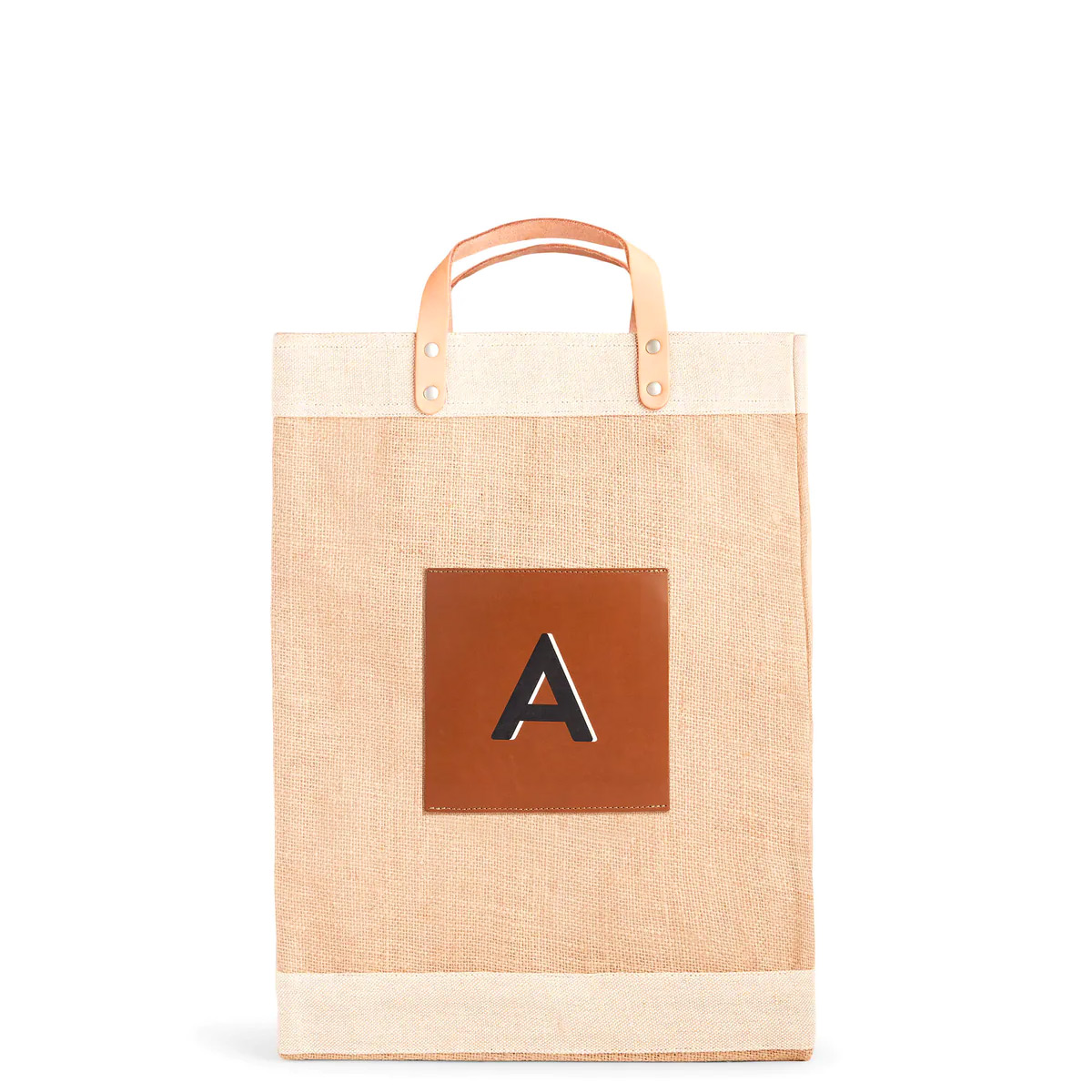 A customized market bag sitting on top of a table
