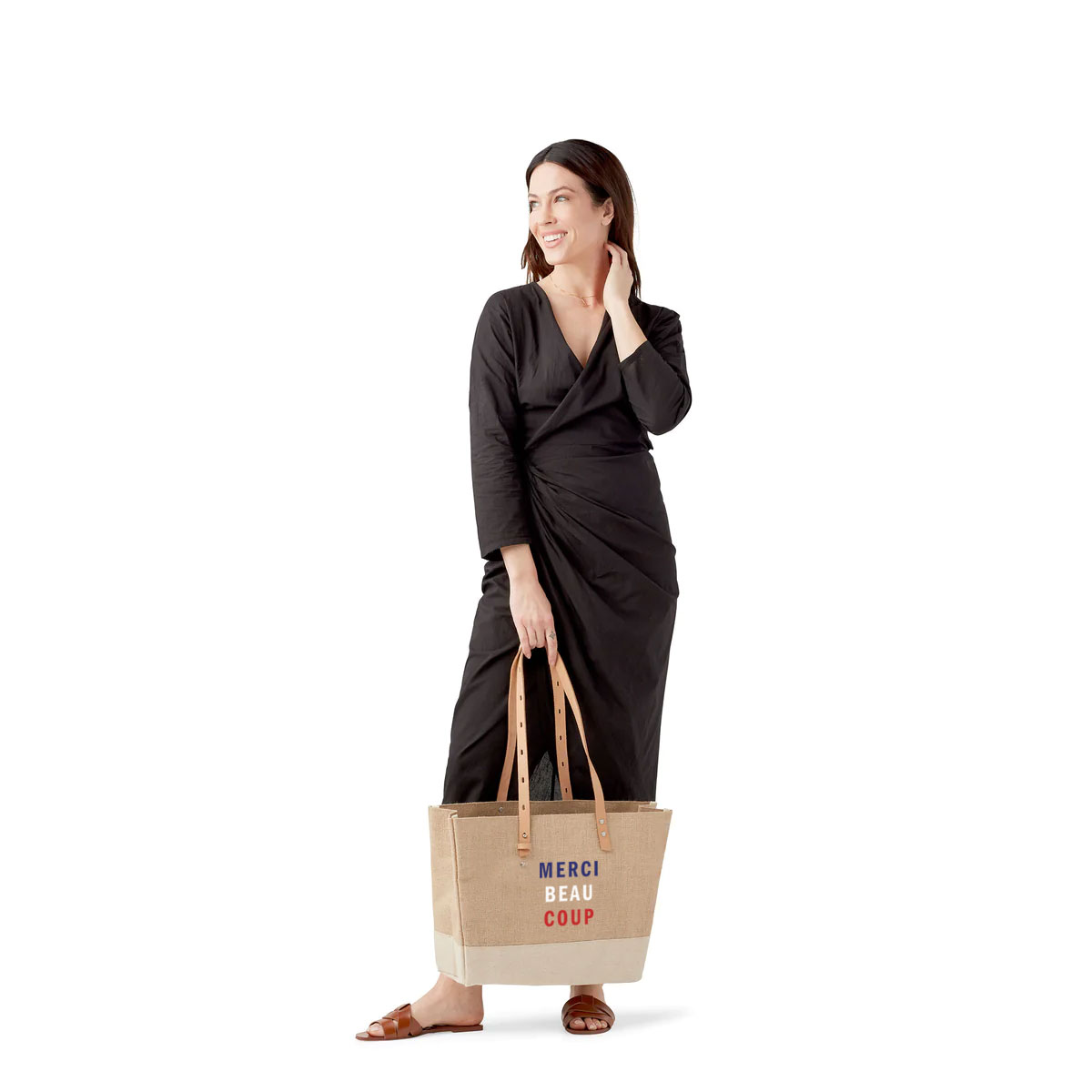 A market bag holding gifts for an event