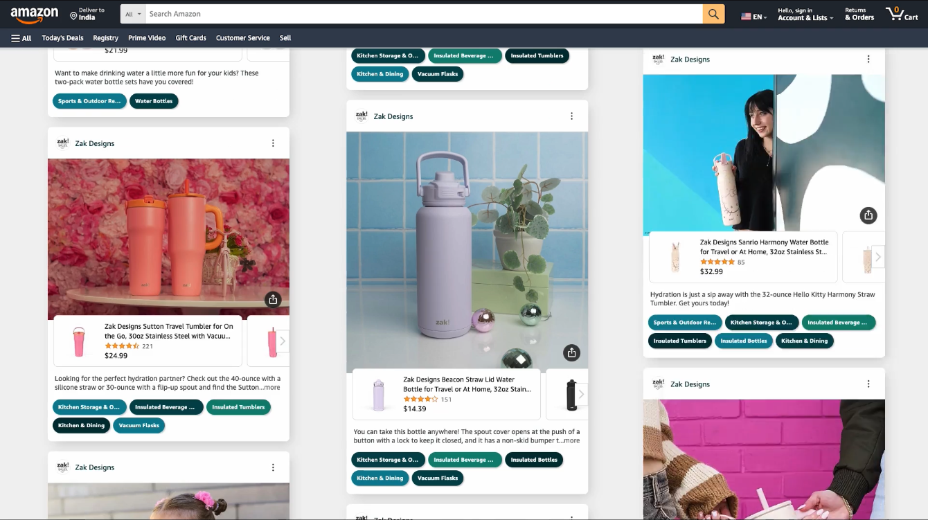 Screenshot of UGC images and video for Amazon