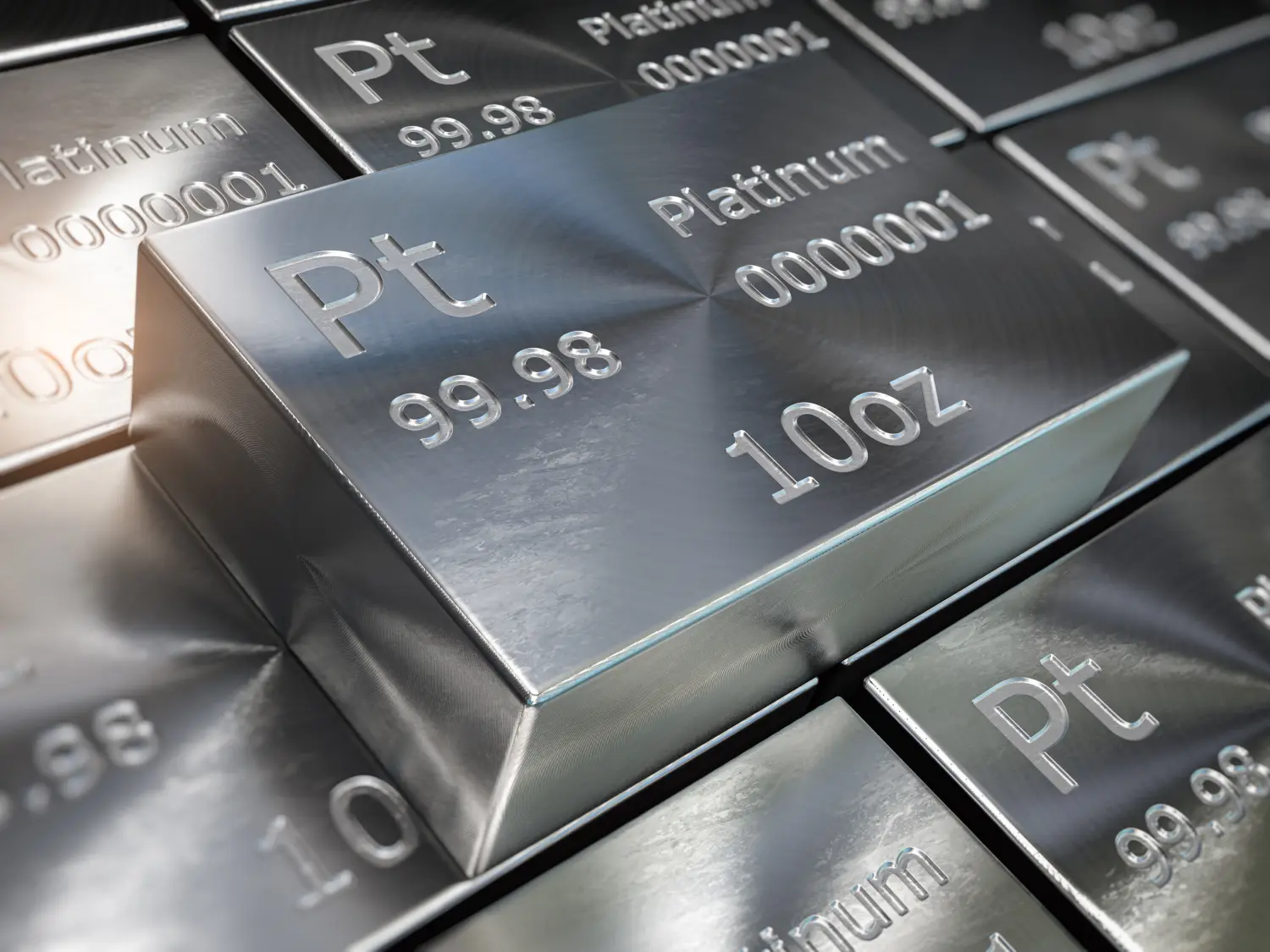 Platinbarren oder -barren im Hintergrund. Edelmetalle
