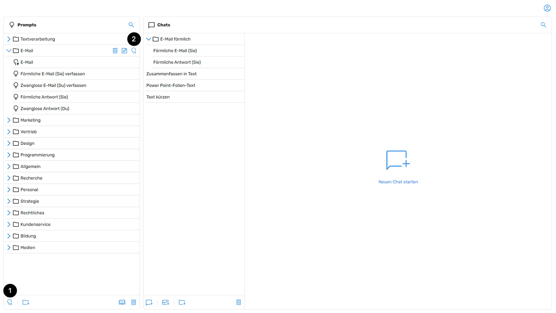 Übersicht des Prompt-Baums mit Prompt-Funktionen