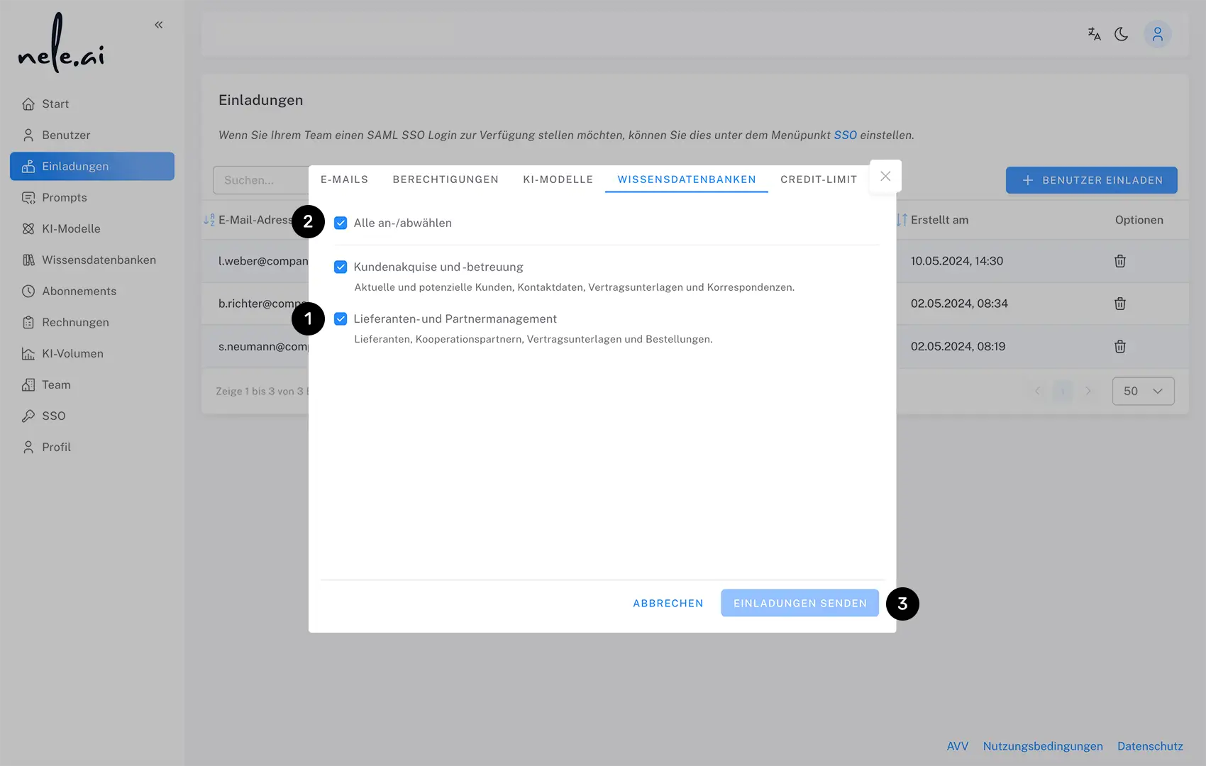 Nutzern Wissensdatenbanken zuweisen.