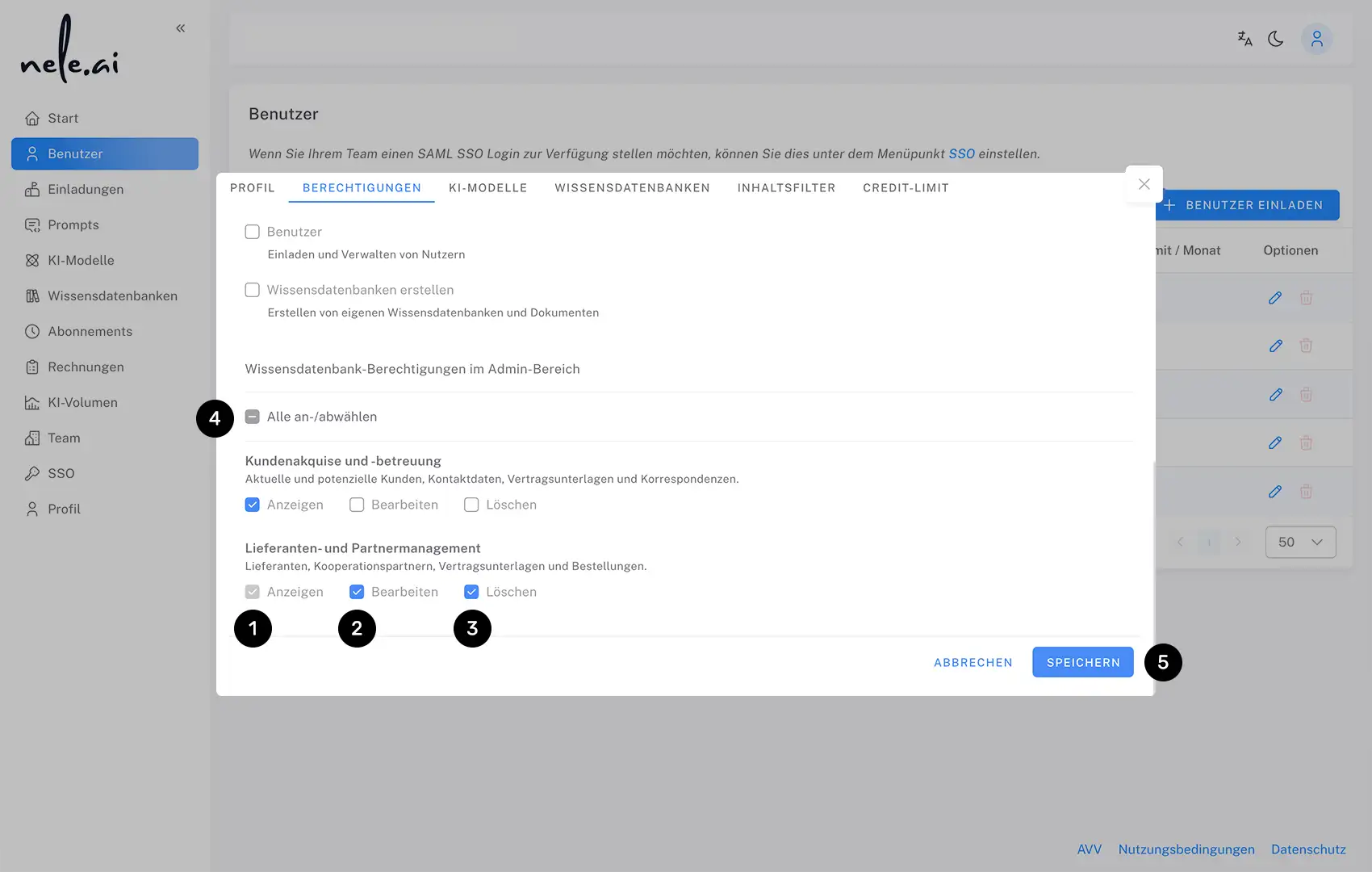 Assign user permissions for knowledge databases.