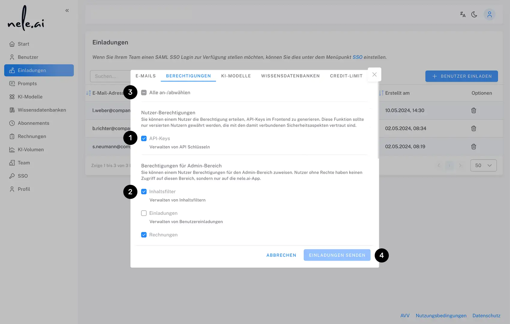 Berechtigungen im Admin-Bereich vergeben.