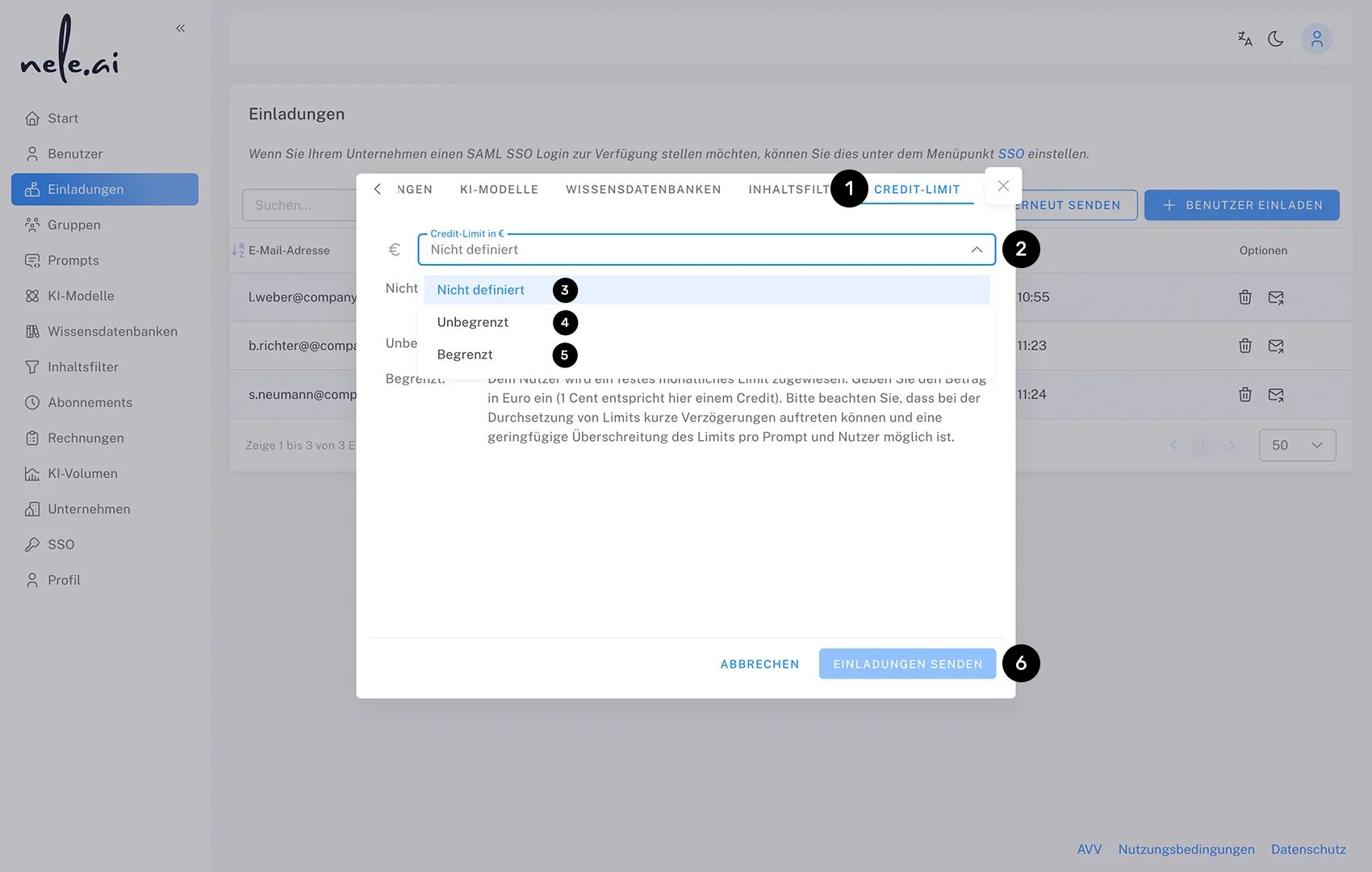 Credit Limit setzen - Handbuch - nele.ai