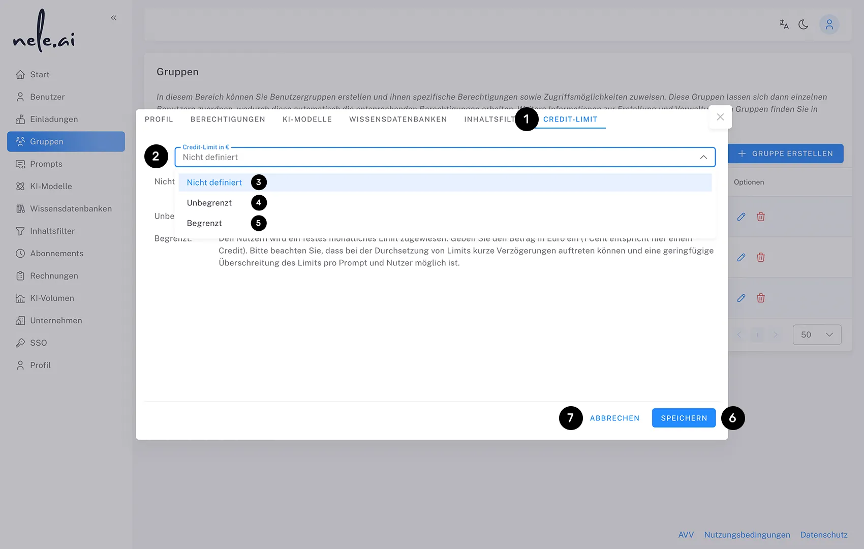 Gruppen Credit Limit einrichten - Handbuch - nele.ai
