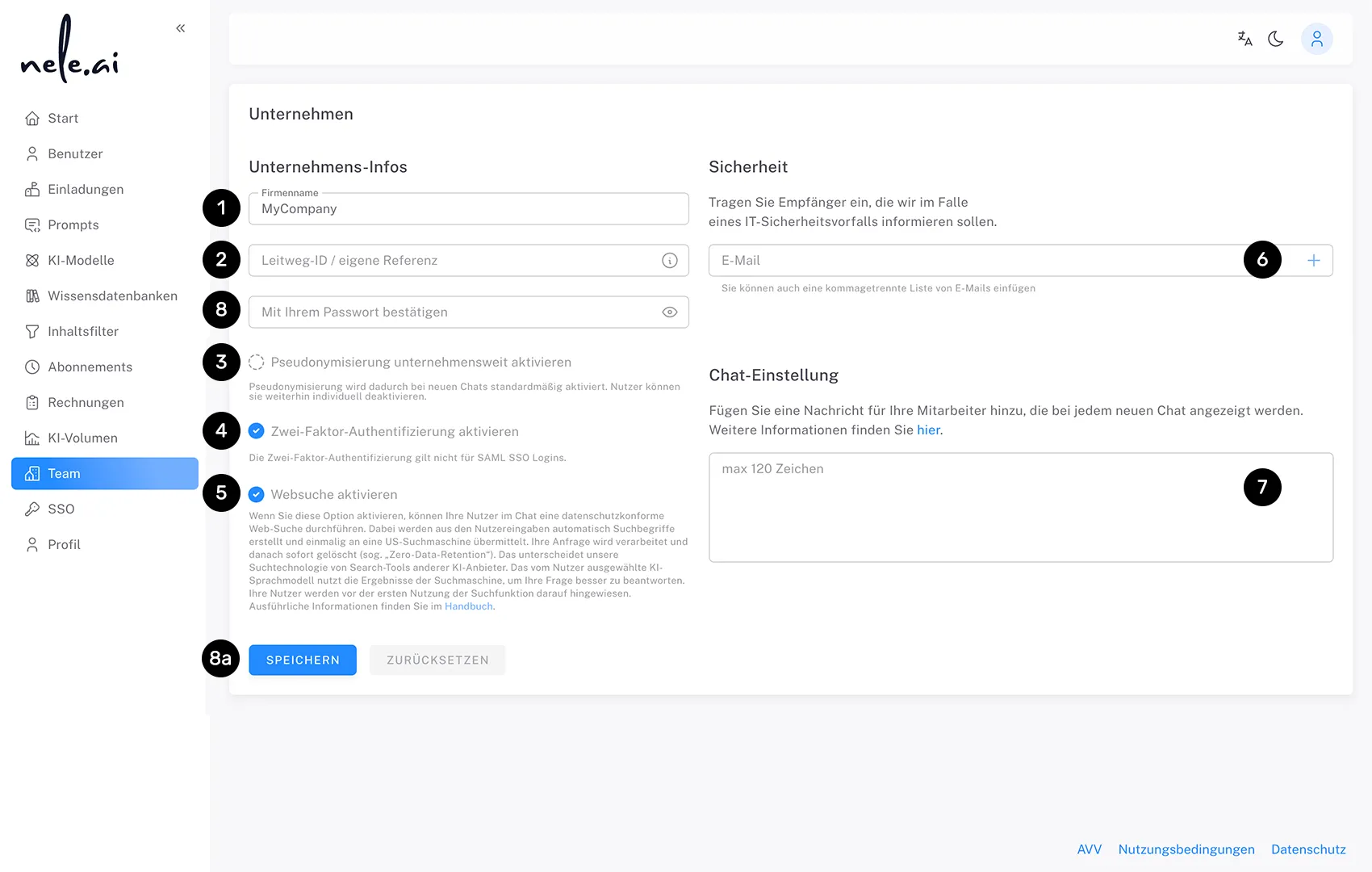 Unternehmens-Infos und -Einstellungen bearbeiten