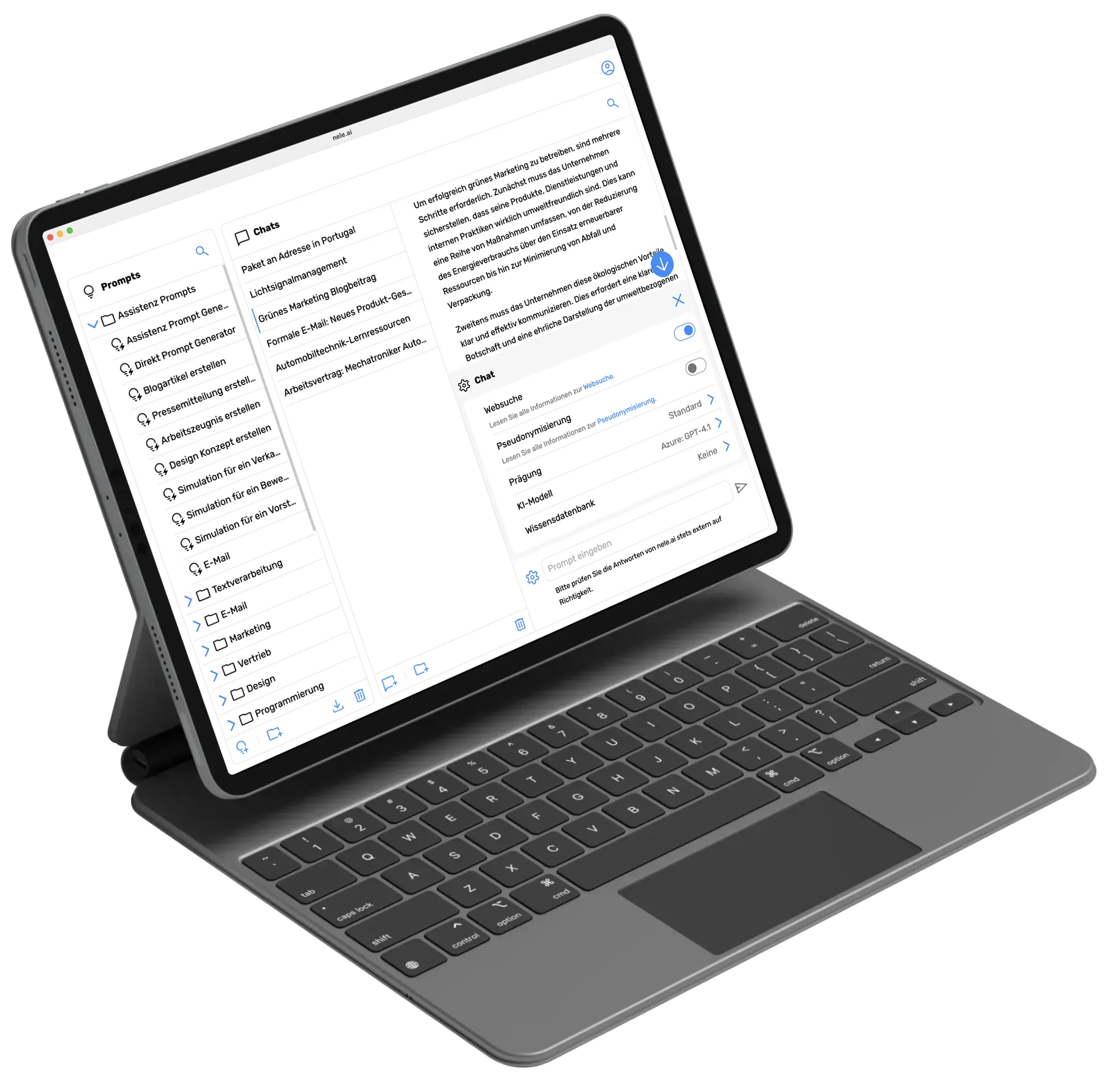 nele.ai websuche feature auf einem ipad.