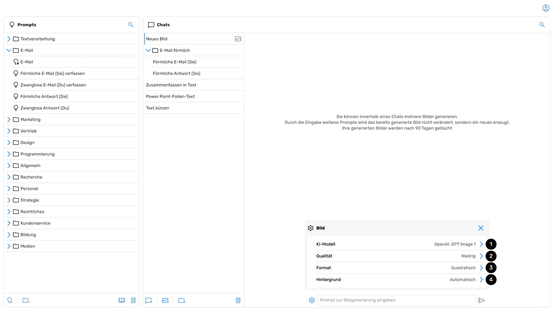 GPT Image 1 settings