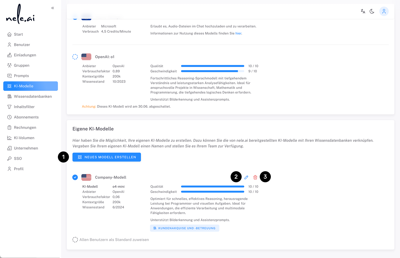 Übersicht eigener KI-Modelle.