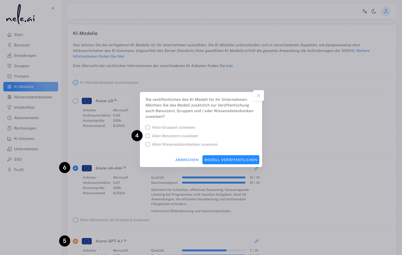 Nutzer- und ruppenzuweisung verffentlichter KI-Modelle.