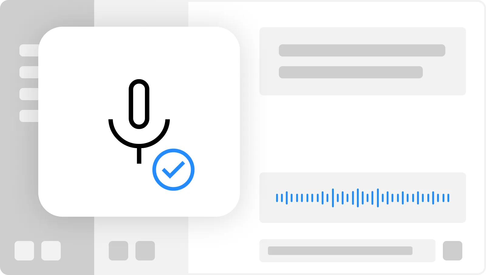 Sichere Künstliche Intelligenz für Unternehmen: Screenshot der Audioaufnahme-Funktion von nele.ai mit Mikrofon-Icon und Wellenform.