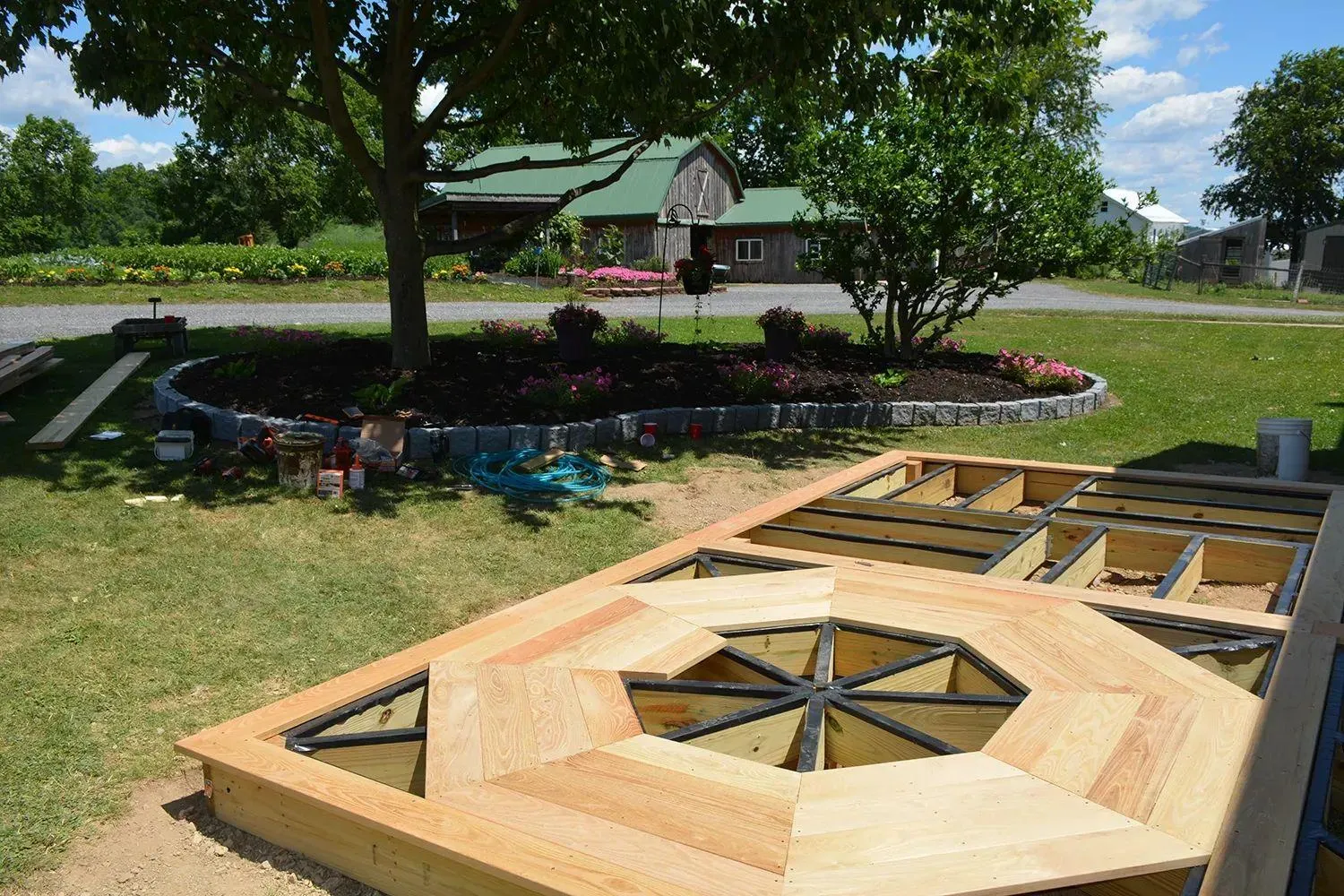 Custom octagonal deck frame under construction