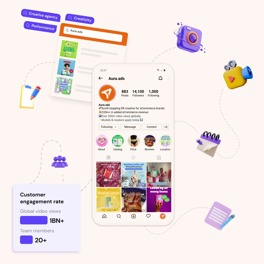 Aura ad instagram with logos around