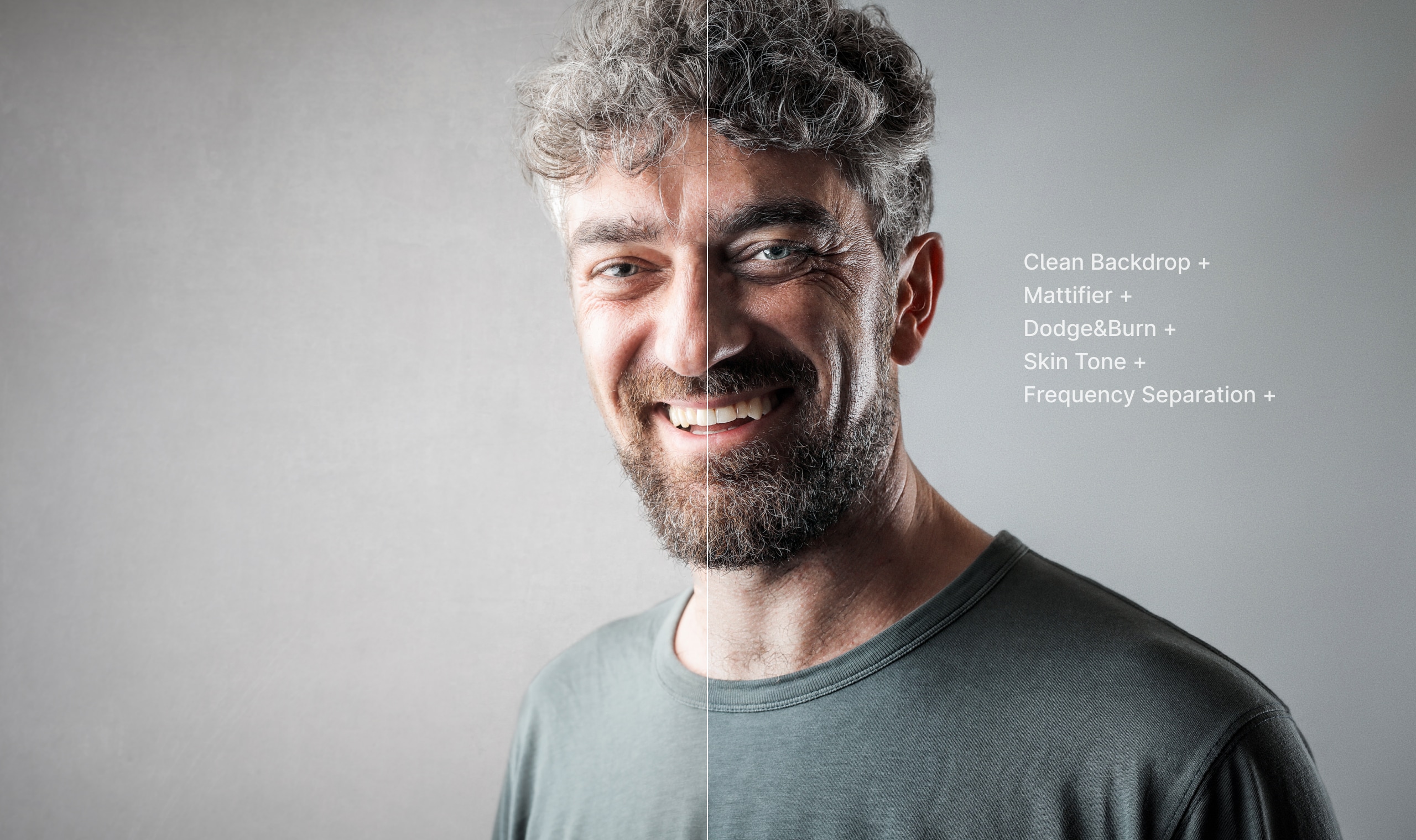 Clean Backdrop +  Mattifier +  Dodge&Burn +  Skin Tone +  Frequency Separation