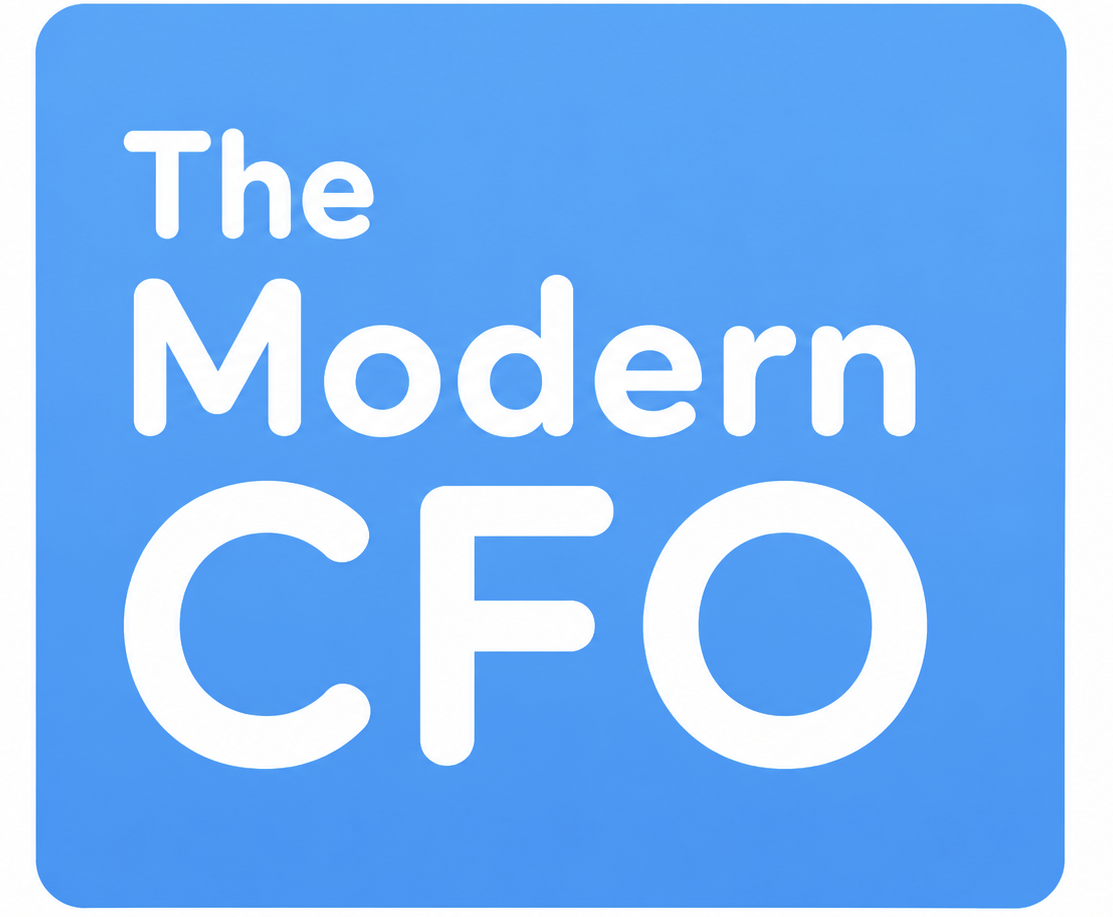 The Modern CFO logo in white text on a rounded sky blue background